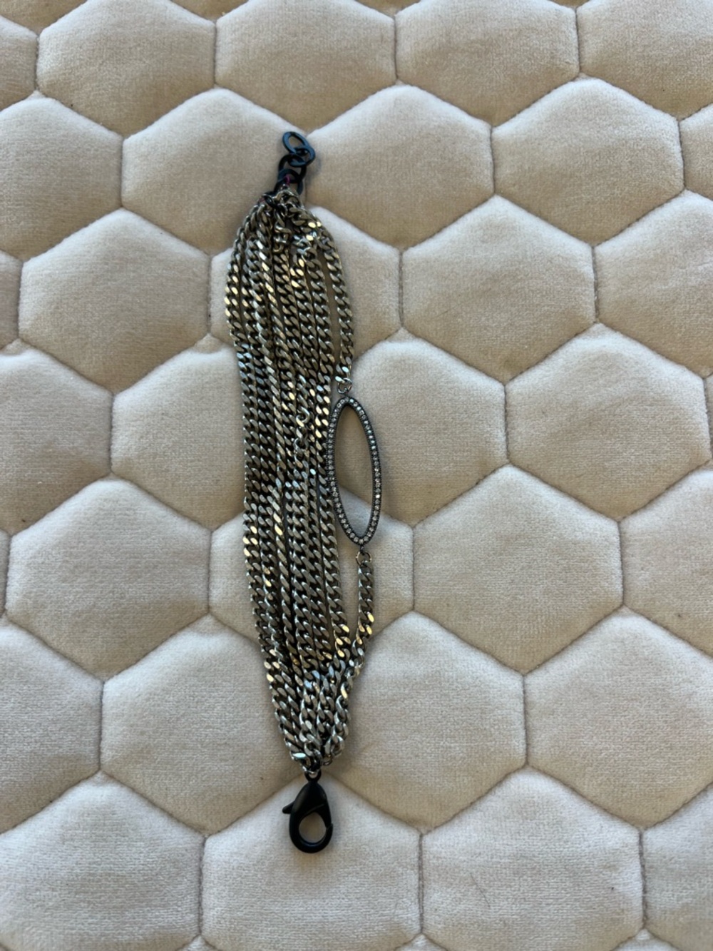 Marlyn Schiff Multi-Chain Silver-Tone Bracelet with Oval Pave Accent